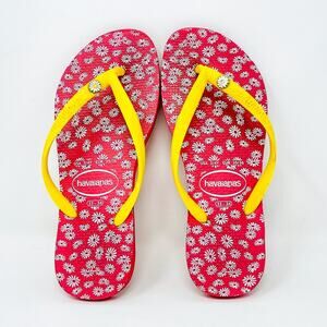 Havaianas Pink Floral Daisy Flip Flops 5-6 Y2K Brazil T-Strap Sandals